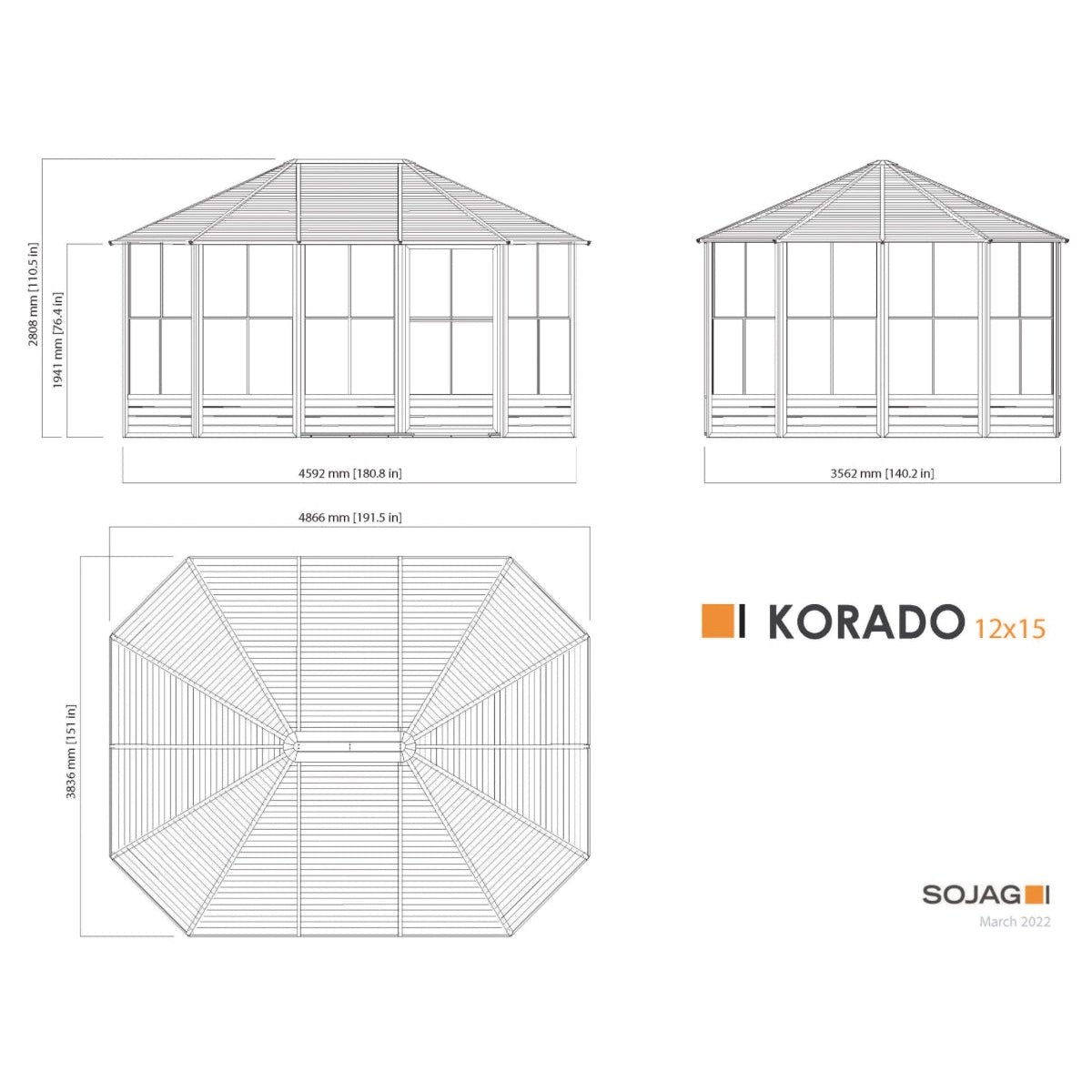 Korado Aluminum Octagonal Solarium 12 x 15 ft. | Sojag-Delightful Yard