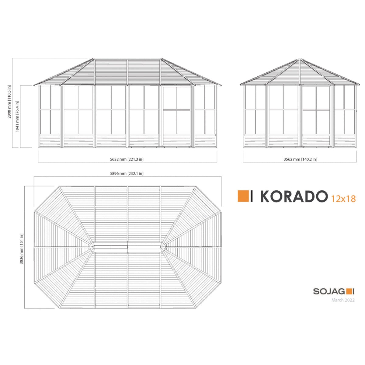 Korado Aluminum Octagonal Solarium 12 x 18 ft. | Sojag-Delightful Yard
