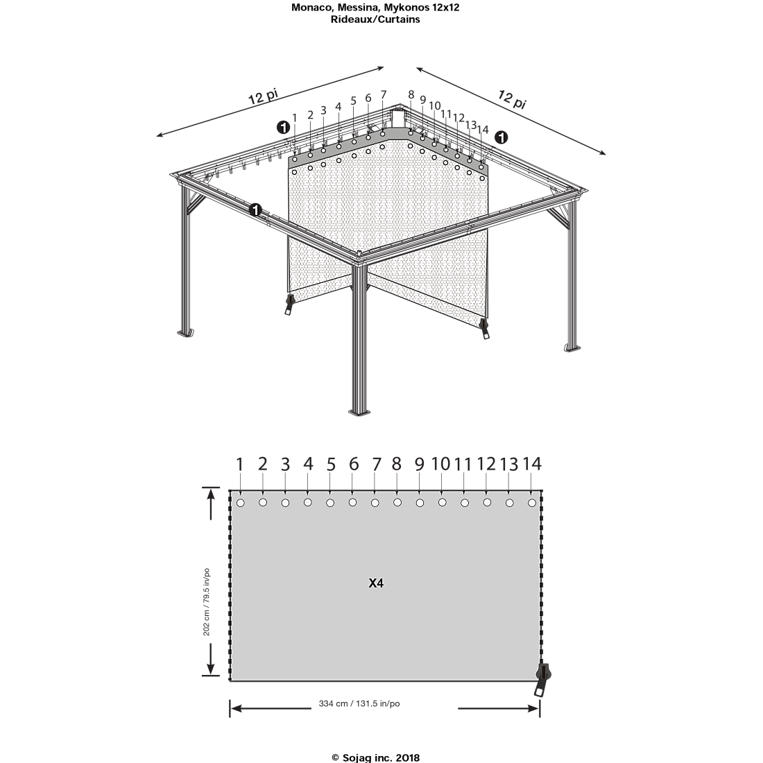 Monaco, Messina, Mykonos, and Moreno Gazebo Curtains 12 x 12 ft | Sojag-Delightful Yard