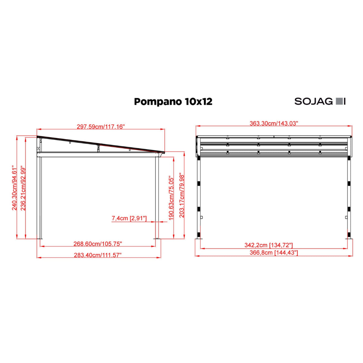 Pompano Aluminum Wall-Mounted Gazebo Patio Cover 10 x 12 ft | Sojag-Delightful Yard