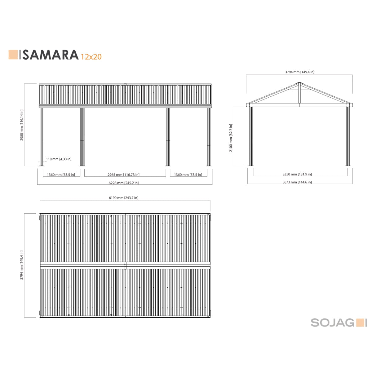 Samara Premium Steel Carport 12 ft x 20 ft | Sojag-Delightful Yard