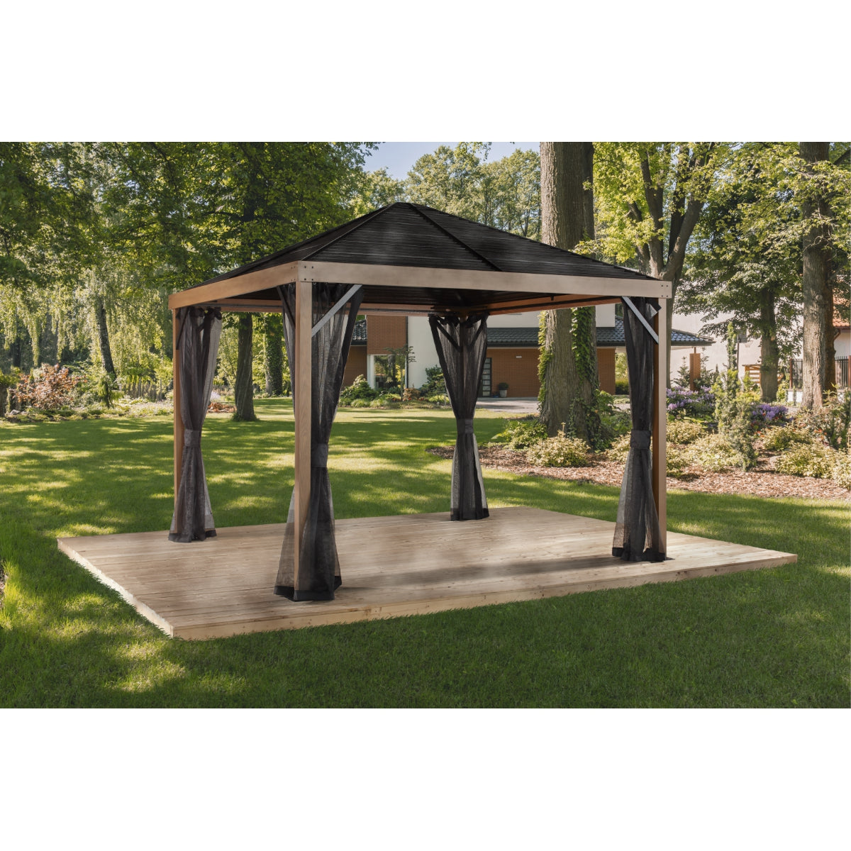 Sanibel Aluminum Gazebo 8 x 8 ft Wood Grain | Sojag-Delightful Yard