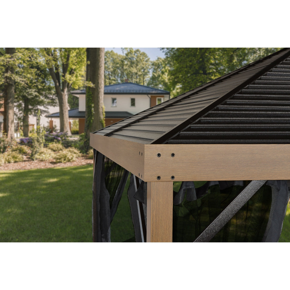 Sanibel Aluminum Gazebo 8 x 8 ft Wood Grain | Sojag-Delightful Yard