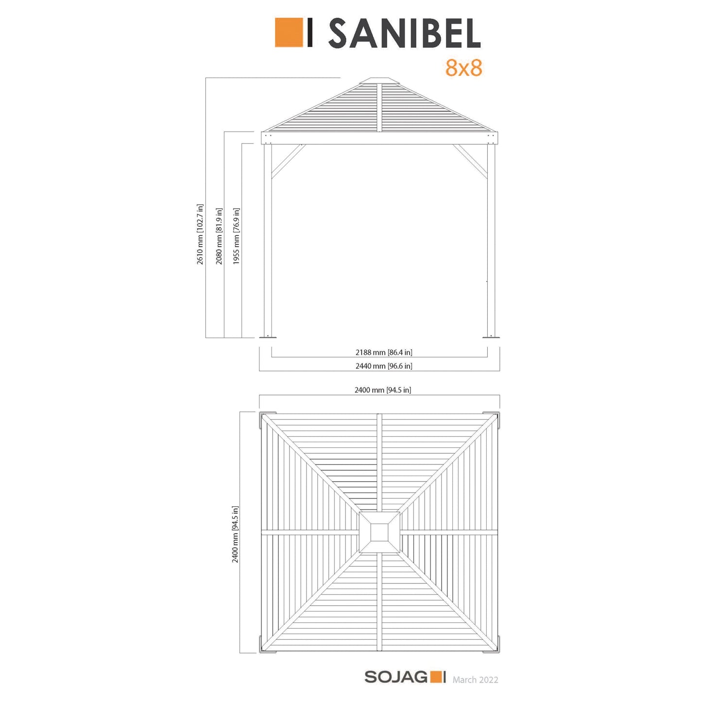 Sanibel Aluminum Gazebo 8 x 8 ft Wood Grain | Sojag-Delightful Yard