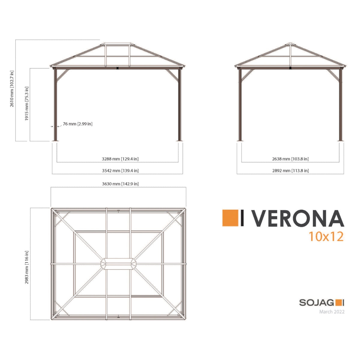 Verona Aluminum Gazebo 10 x 12 ft | Sojag-Delightful Yard