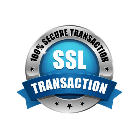 SSL transaction security badge with blue and silver design on a white background