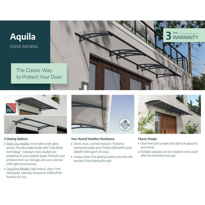 Aquila Door Awning 7 x 3 ft. Grey Panel | Palram-Canopia-Delightful Yard
