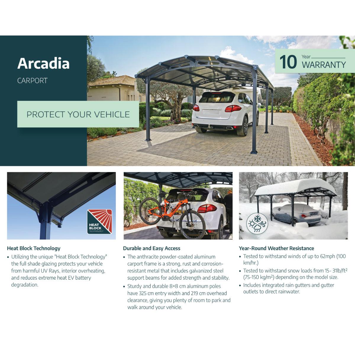 Arcadia Aluminum Carport 12 x 42 x 7 ft. | Palram-Canopia-Delightful Yard