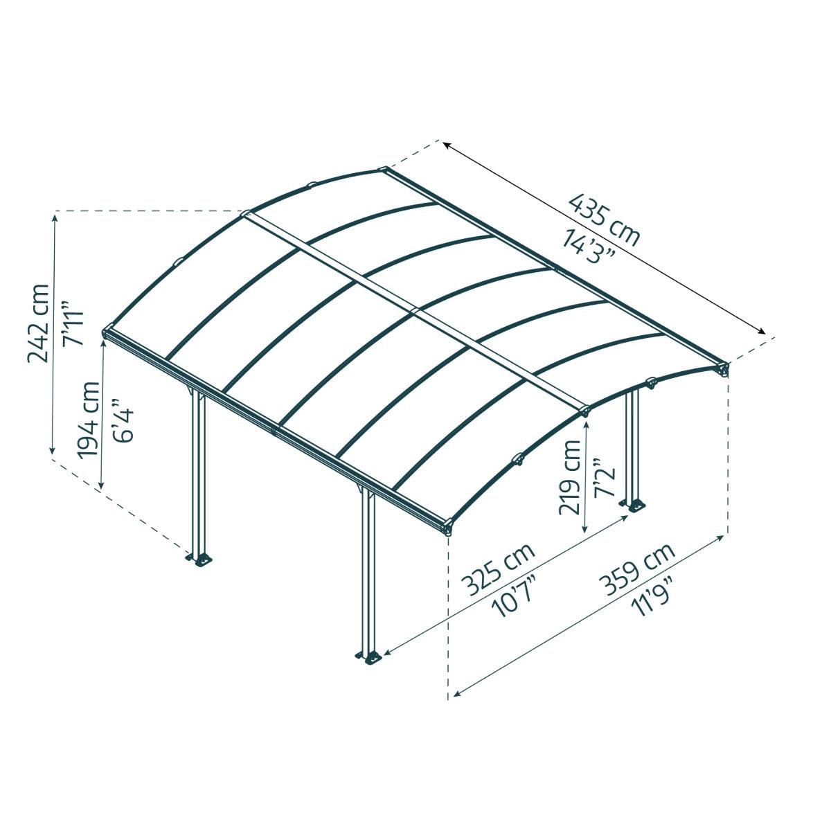 Arcadia Aluminum Carport 12 x 14 x 7 ft. | Palram-Canopia-Delightful Yard