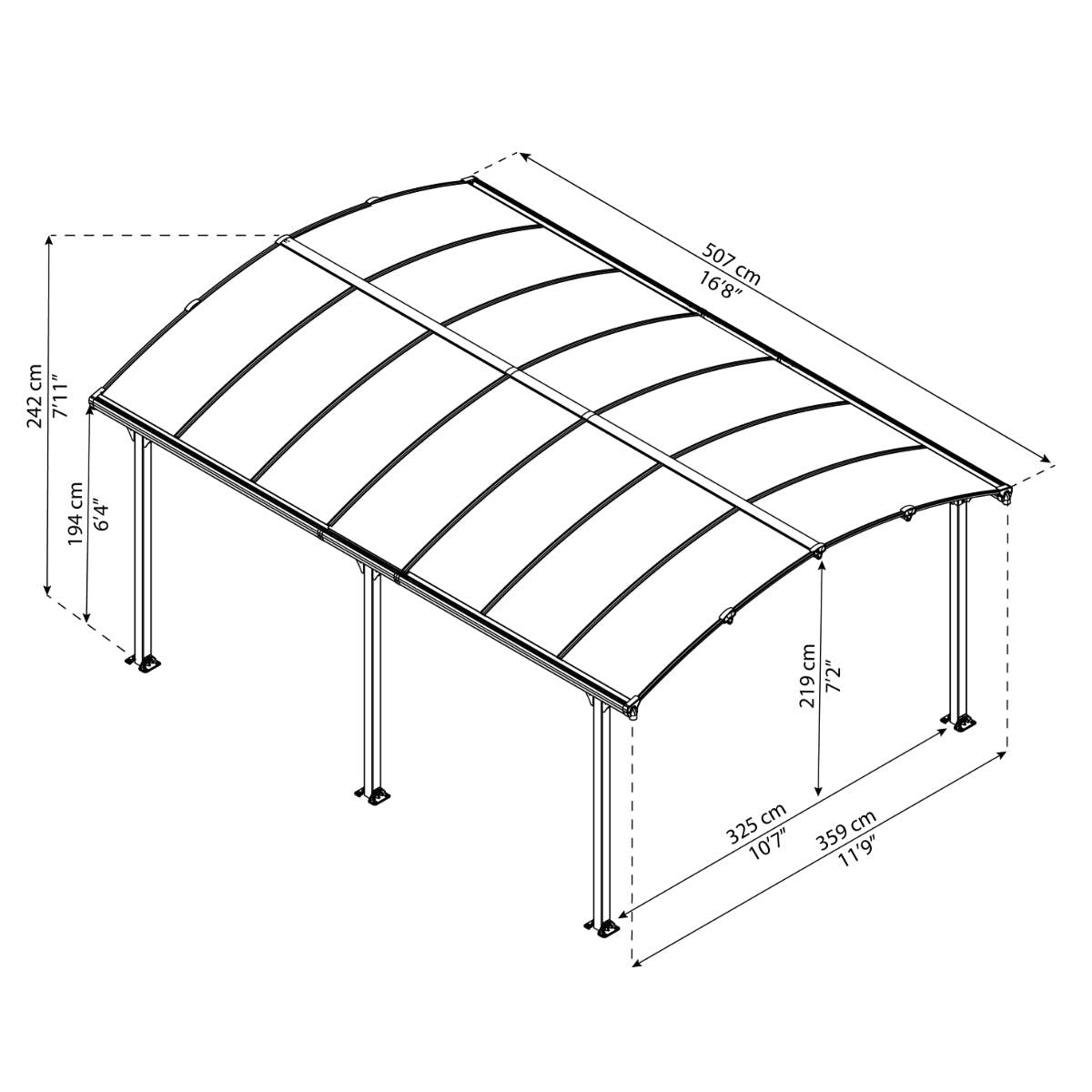 Arcadia Aluminum Carport 12 x 17 x 7 ft. | Palram-Canopia-Delightful Yard