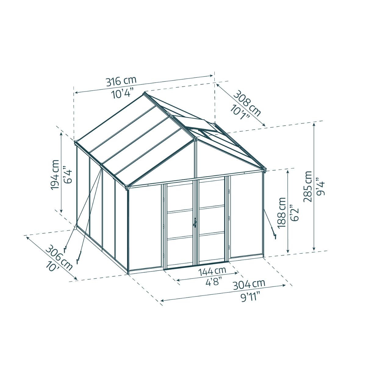 Aria Premium Polycarbonate Greenhouse 10 x 10 ft. Black | Palram-Canopia-Delightful Yard
