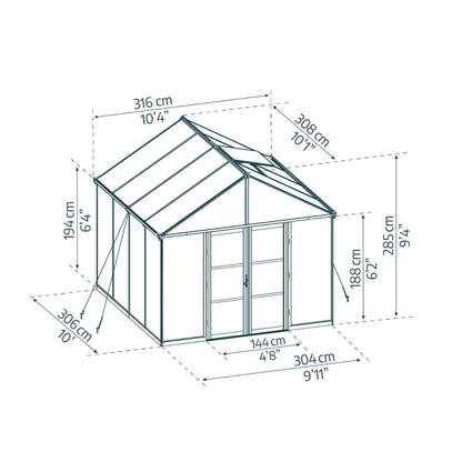 Aria Premium Polycarbonate Greenhouse 10 x 10 ft. Black | Palram-Canopia-Delightful Yard