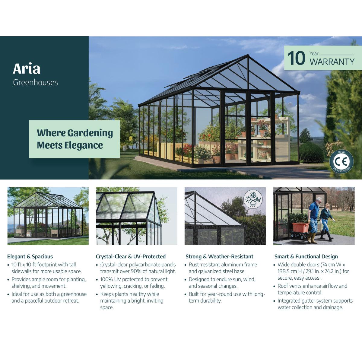 Aria Premium Polycarbonate Greenhouse 10 x 20 ft. Black | Palram-Canopia-Delightful Yard