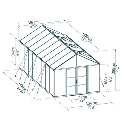 Aria Premium Polycarbonate Greenhouse 10 x 20 ft. Black | Palram-Canopia-Delightful Yard
