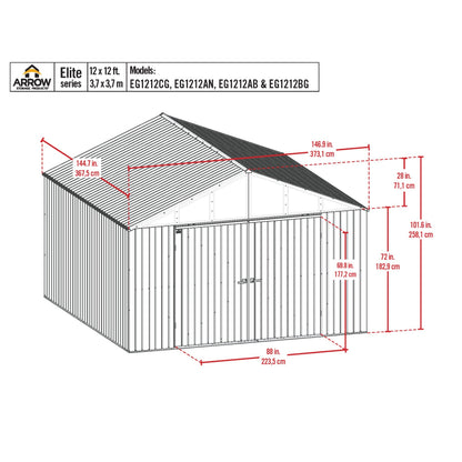 Arrow Elite Steel Storage Shed 12 x 12 ft.-Delightful Yard
