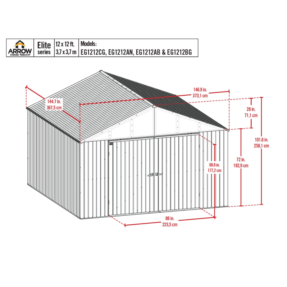 Arrow Elite Steel Storage Shed 12 x 12 ft.-Delightful Yard