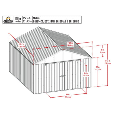 Arrow Elite Steel Storage Shed 12 x 14 ft.-Delightful Yard