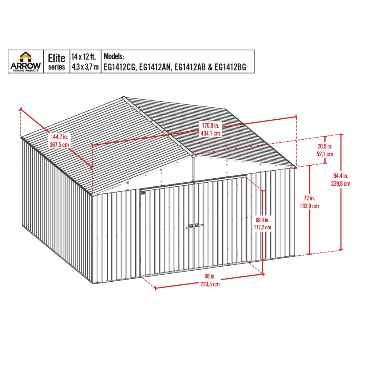Arrow Elite Steel Storage Shed 14 x 12 ft.-Delightful Yard