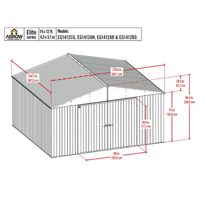 Arrow Elite Steel Storage Shed 14 x 12 ft.-Delightful Yard