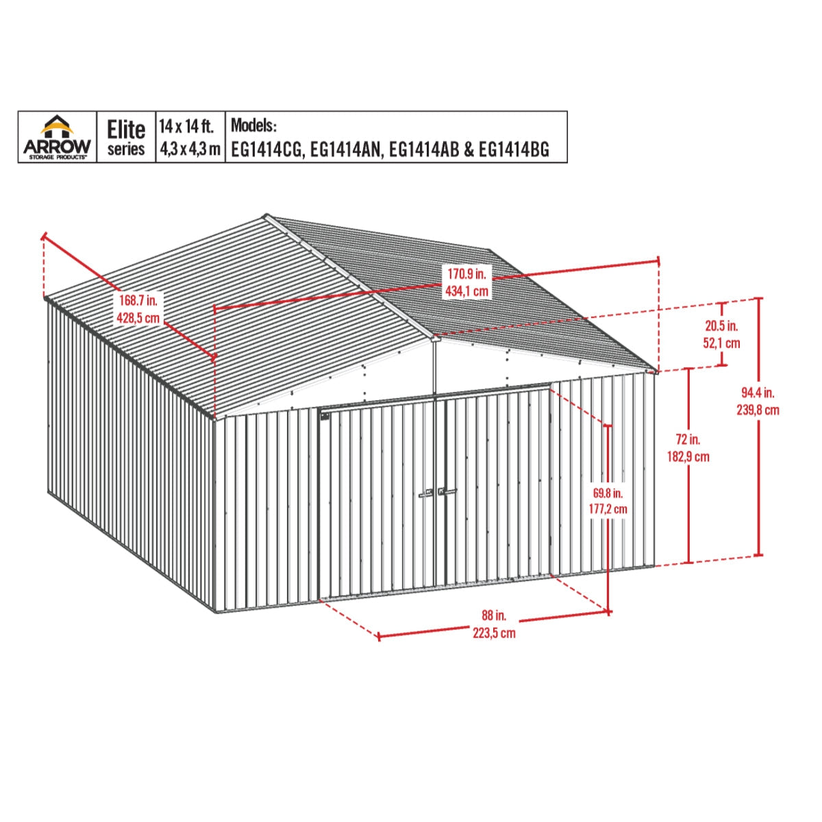 Arrow Elite Steel Storage Shed 14 x 14 ft.-Delightful Yard