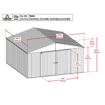 Arrow Elite Steel Storage Shed 14 x 14 ft.-Delightful Yard