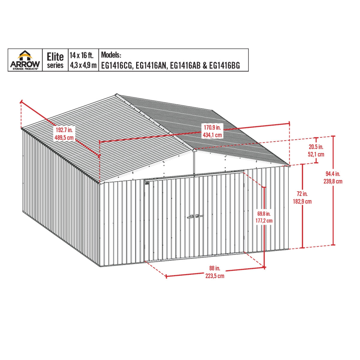 Arrow Elite Steel Storage Shed 14 x 16 ft.-Delightful Yard