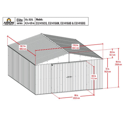 Arrow Elite Steel Storage Shed 14 x 16 ft.-Delightful Yard