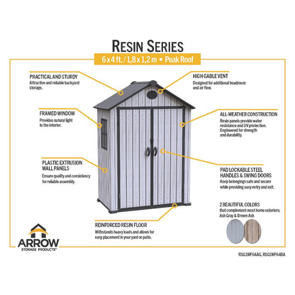 Arrow Resin Storage Shed 6 x 4 ft.-Delightful Yard