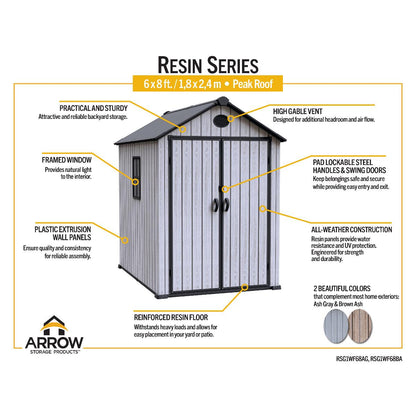 Arrow Resin Storage Shed 6 x 8 ft.-Delightful Yard