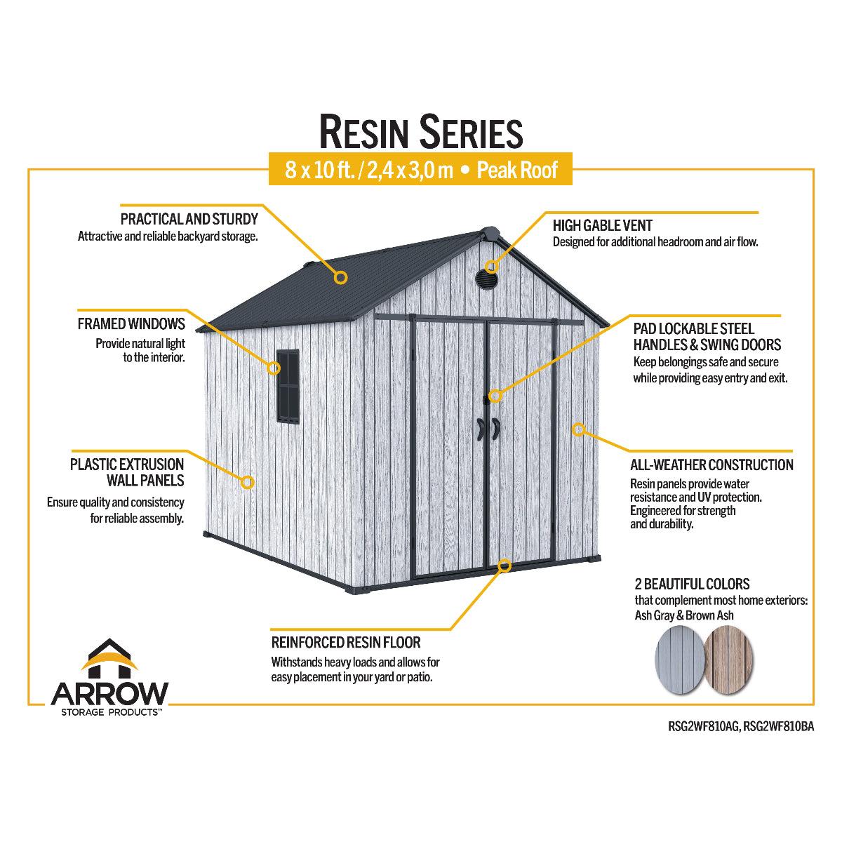 Arrow Resin Storage Shed 8 x 10 ft.-Delightful Yard