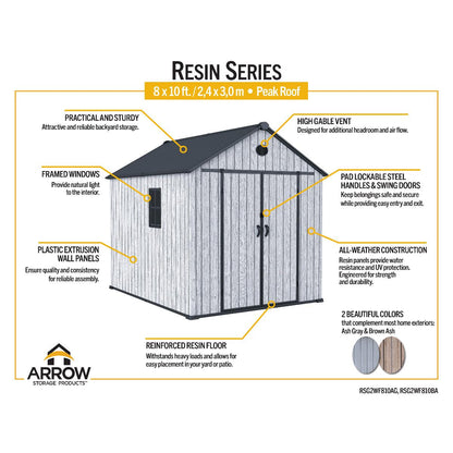 Arrow Resin Storage Shed 8 x 10 ft.-Delightful Yard
