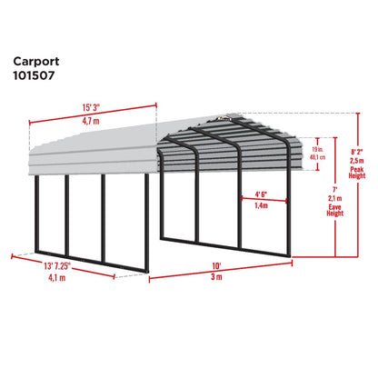 Arrow Steel Carport Canopy 10 x 15 x 7 ft.-Delightful Yard