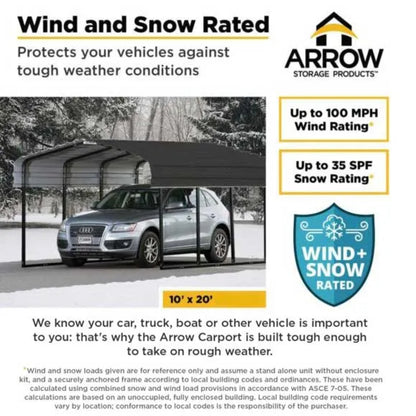 Arrow Steel Carport Canopy 10 x 15 x 9 ft.-Delightful Yard