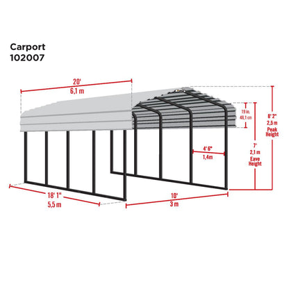 Arrow Steel Carport Canopy 10 x 20 x 7 ft.-Delightful Yard