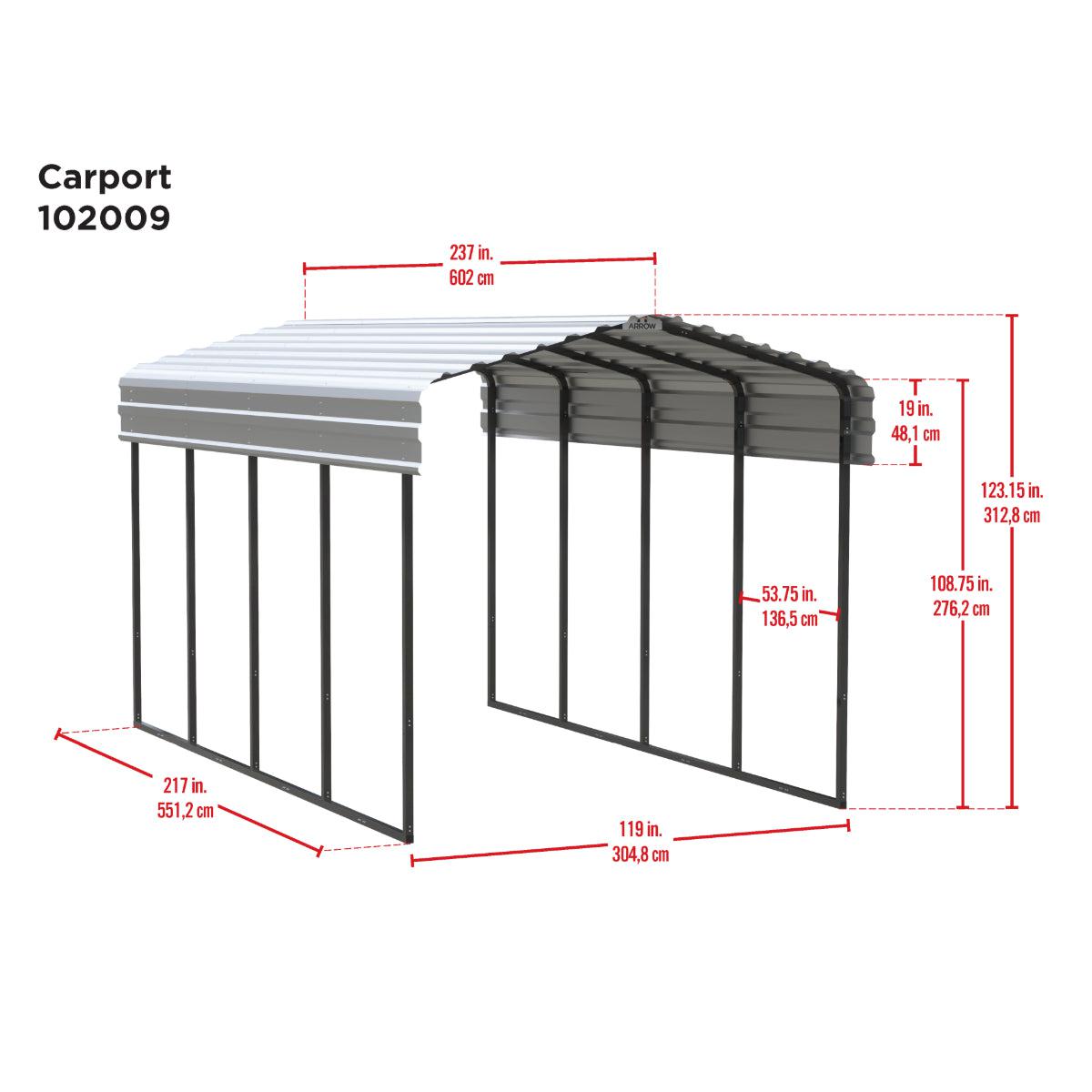 Arrow Steel Carport Canopy 10 x 20 x 9 ft.-Delightful Yard