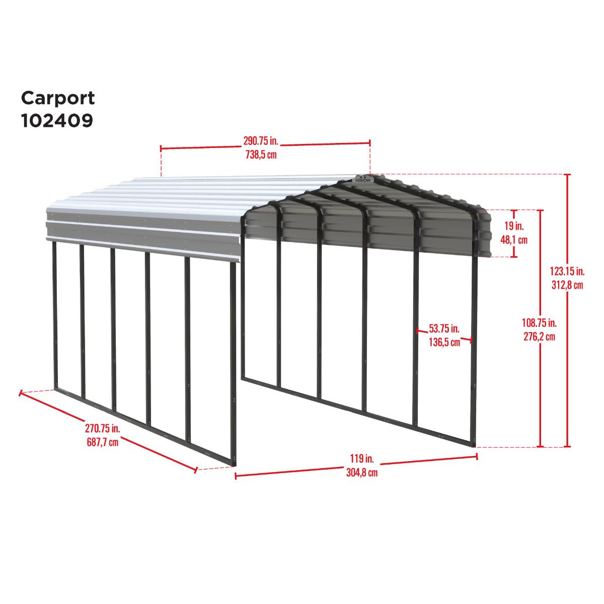 Arrow Steel Carport Canopy 10 x 24 x 9 ft.-Delightful Yard
