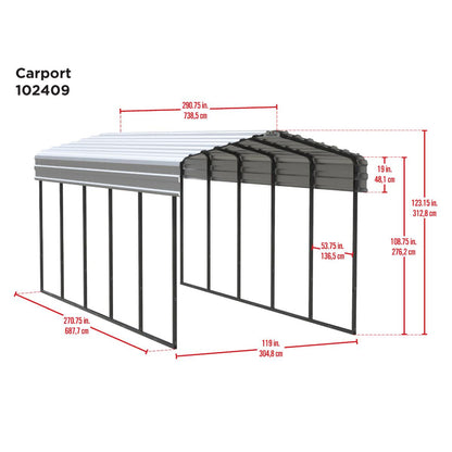 Arrow Steel Carport Canopy 10 x 24 x 9 ft.-Delightful Yard