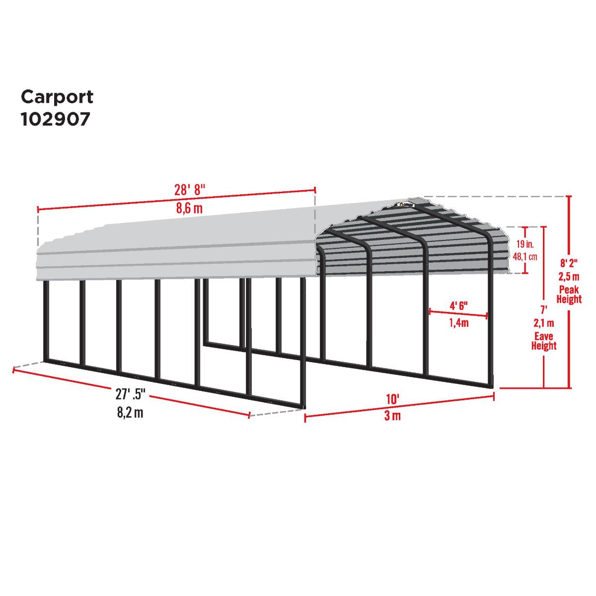 Arrow Steel Carport Canopy 10 x 29 x 7 ft.-Delightful Yard