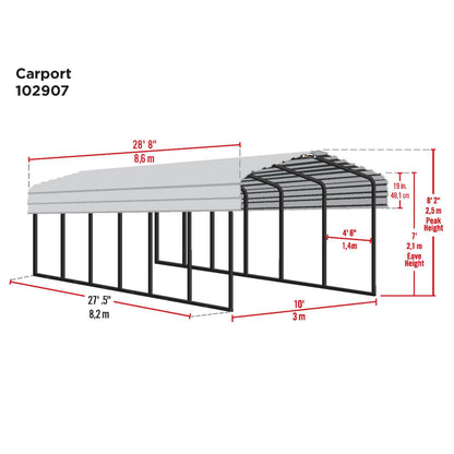 Arrow Steel Carport Canopy 10 x 29 x 7 ft.-Delightful Yard