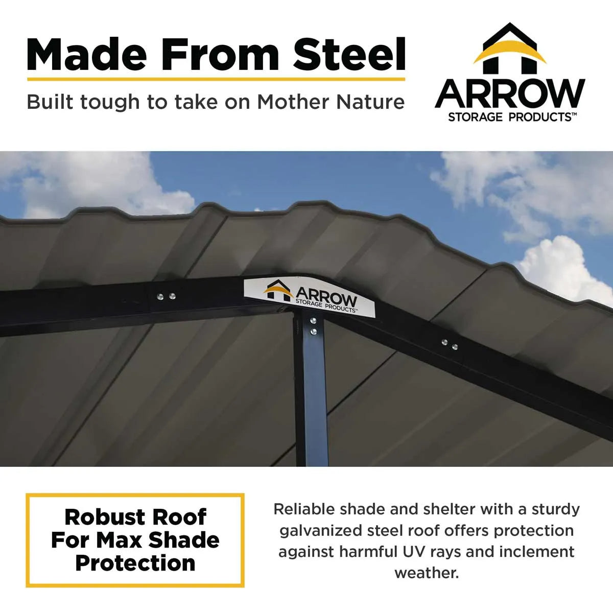 Arrow Steel Carport Canopy 10 x 15 x 9 ft.-Delightful Yard