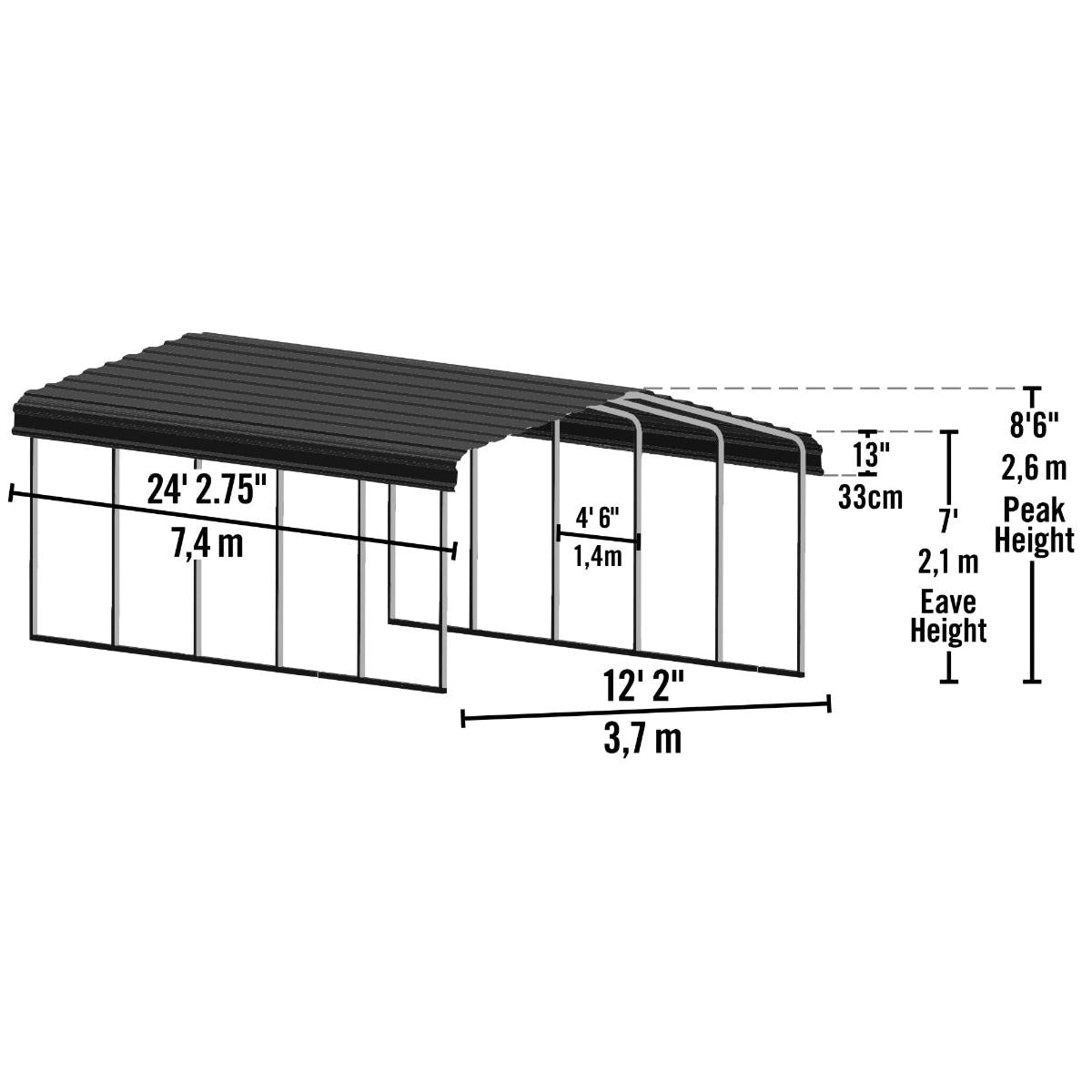 Arrow Steel Carport Canopy 12 x 24 x 7 ft.-Delightful Yard