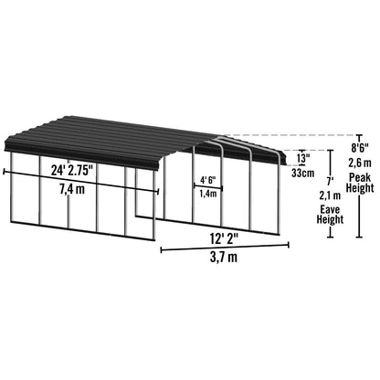 Arrow Steel Carport Canopy 12 x 24 x 7 ft.-Delightful Yard