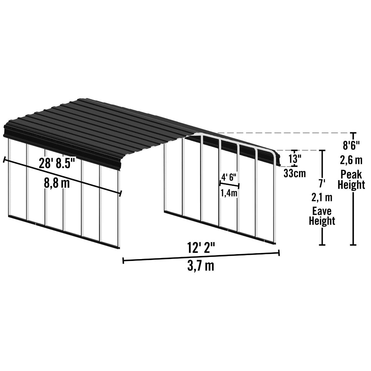 Arrow Steel Carport Canopy 12 x 29 x 7 ft.-Delightful Yard
