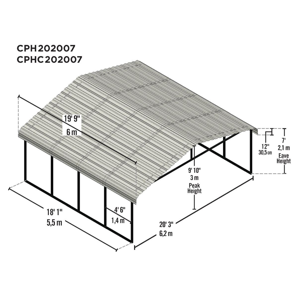 Arrow Steel Carport Canopy 20 x 20 x 7 ft.-Delightful Yard