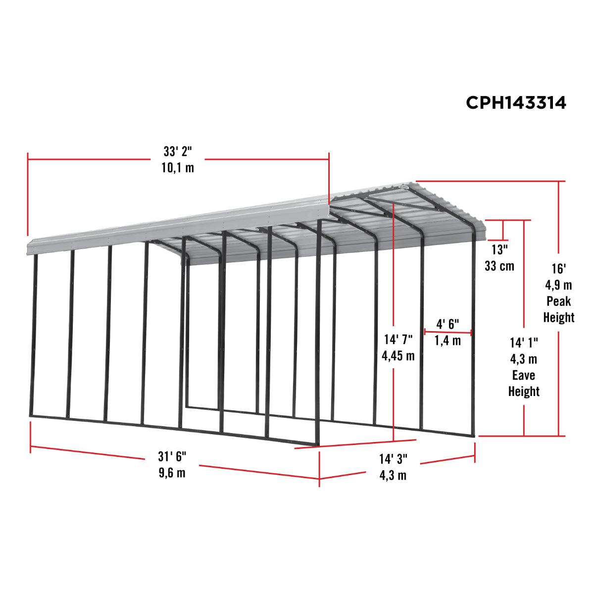 Arrow Steel RV Carport Canopy 14 x 33 x 14 ft.-Delightful Yard