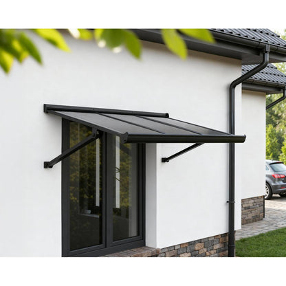 Augustine Door Awning 4 x 3 ft Grey Panel Black Frame | Palram-Canopia-Delightful Yard