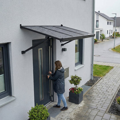 Augustine Door Awning 4 x 3 ft Grey Panel Black Frame | Palram-Canopia-Delightful Yard