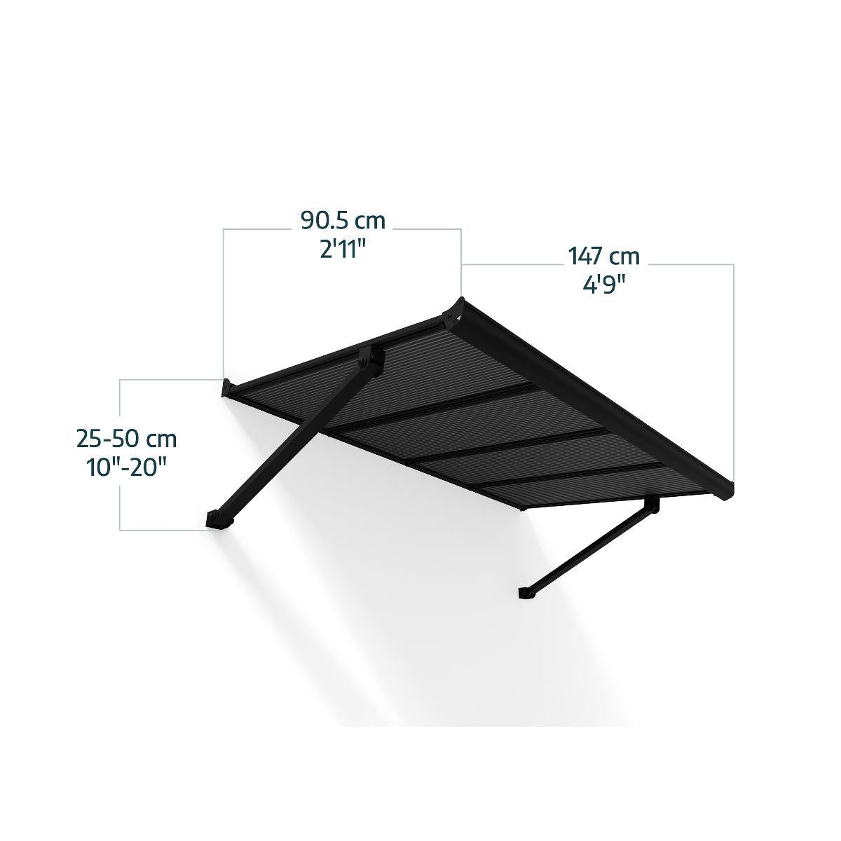 Augustine Door Awning 5 x 3 ft Grey Panel Black Frame | Palram-Canopia-Delightful Yard
