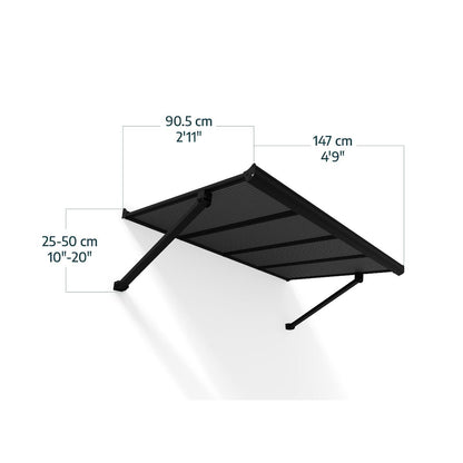 Augustine Door Awning 5 x 3 ft Grey Panel Black Frame | Palram-Canopia-Delightful Yard