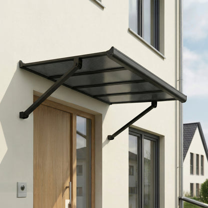 Augustine Door Awning 5 x 3 ft Grey Panel Black Frame | Palram-Canopia-Delightful Yard